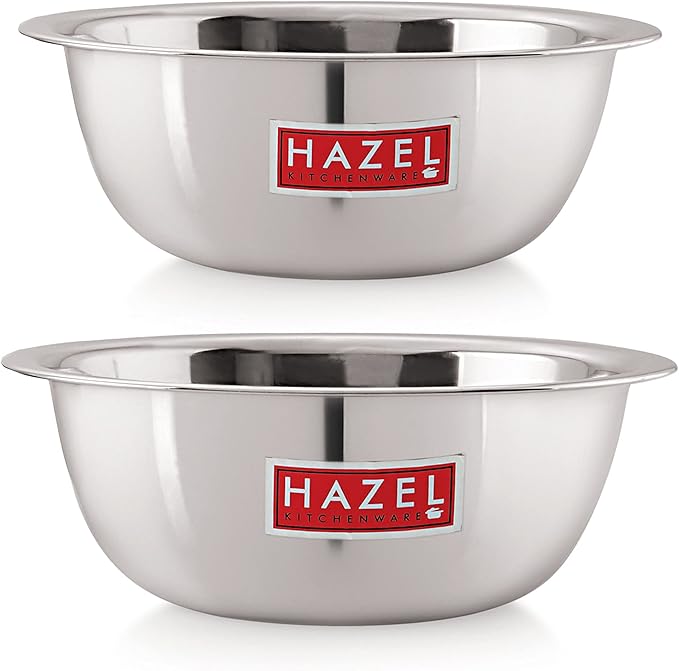 HAZEL Stainless Steel Mixing Bowl | Mixing Bowl for Cake Batter | Kitchen and Baking Accessories Items, Set of 2, 1100 ML, 1500 ML