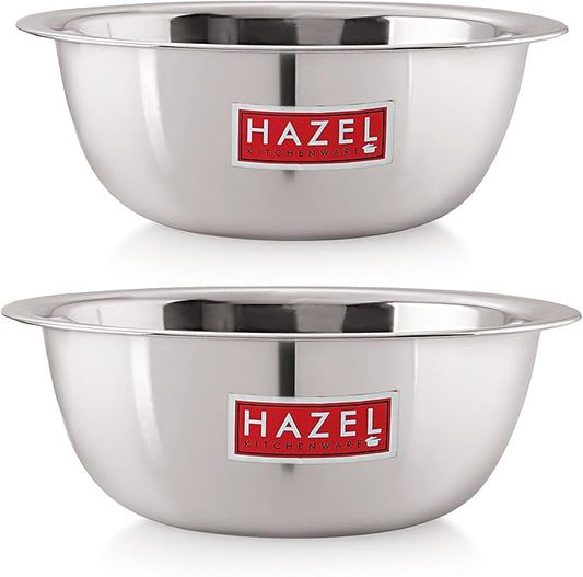 HAZEL Stainless Steel Mixing Bowl | Mixing Bowl for Cake Batter | Kitchen and Baking Accessories Items, Set of 2, 1100 ML, 1500 ML
