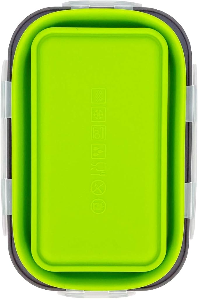 CARTINTS Set of 3 Collapsible Food Storage Containers with Lids, Collapsible Silicone Bowls, Silicone Lunch Containers, For Meal Prep, Camping, Travel, Microwave and Freezer Safe,500ml,Green