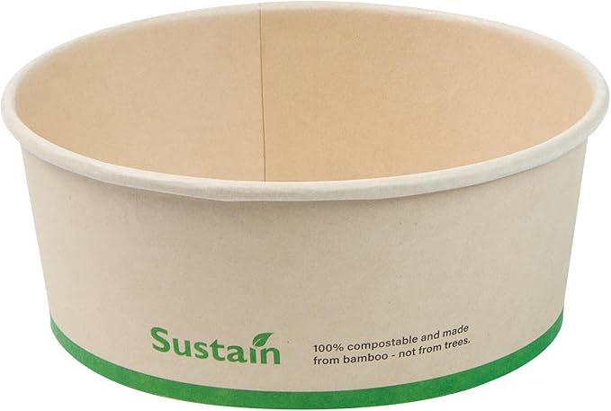Restaurantware-Sustain 25 Ounce Sturdy Paper Take Out Boxes, 50 Round Take Out Food Containers - With PLA lining, Compostable, Bamboo Paper Containers, Disposable, Greaseproof
