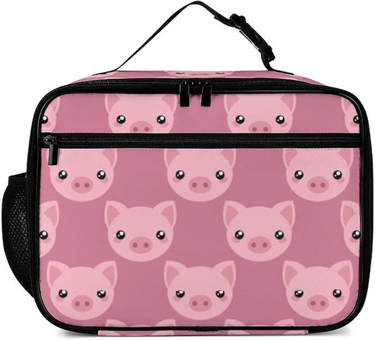 Pink Pig Reusable Lunch Box Insulated Lunch Bag Cooler Bag Lunchbox Meal Food Container Tote Bag for Women Kids Girls School Camping Hiking Picnic Beach Travel