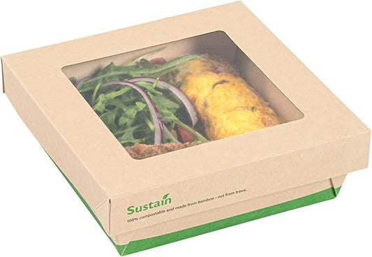 Restaurantware-34 Ounce Sturdy Paper Take Out Boxes, 200 Disposable Take Out Food Containers - With PLA lining, Paper Lid With Clear PLA Window, Bamboo Paper Containers, Compostable, Greaseproof