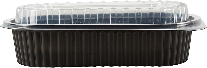 RW Base 32 Ounce Meal Prep Containers, 50 Microwavable To Go Containers With Lids - Disposable, Freezable, Black Plastic Oval Food Containers, Pack Hot And Cold Food, For Takeaway - Restaurantware