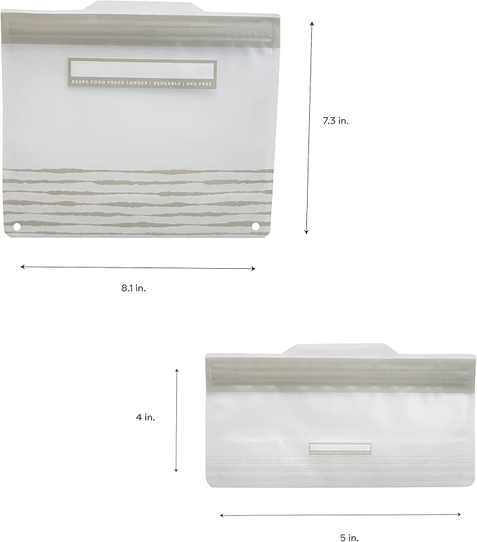 Kitchen Details 6 Piece Set Reusable Bags | 3 Sandwich and 3 Snack Sized | Airtight Zipper Seal | Leak Proof | BPA Free | Food Safe Material | Food Storage | Freezer Safe | Grey