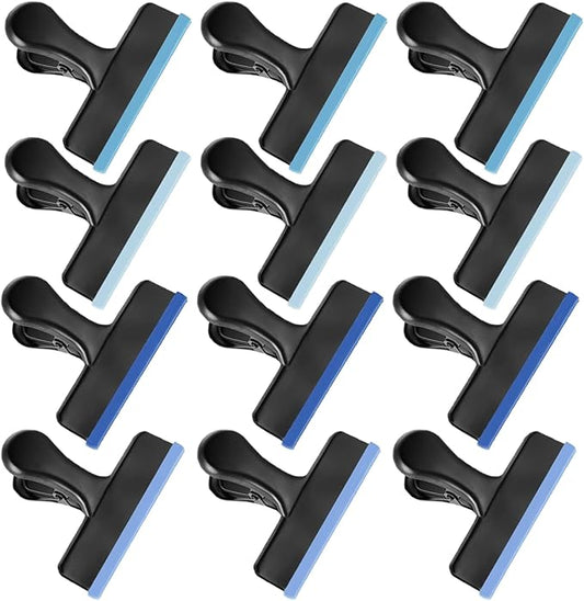 HOUSE AGAIN 12 Pack Stainless Steel Chip Bag Clips Covered with Blue Silicone - NO More Sharp Edges - Color Coded for Food Bags - Air Tight Seal, Heavy Duty for Kitchen and Office, 3 Inches-Black