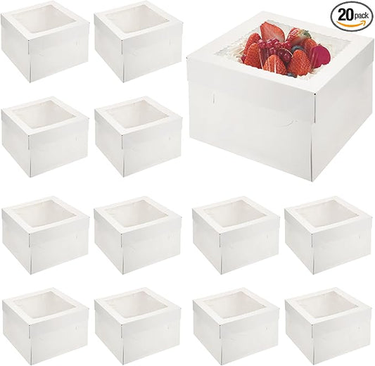 RHBLME 20 PCS Cake Box, 12 Inch Cake Boxes, 12x12x8 Inch Large Bakery Boxes with Window, White Cake Boxes for Father's Day, Birthday Party, Pastries, Desserts, Pie, Mother's Day, etc