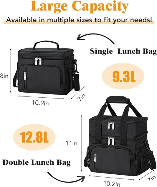 Lunch Box for Men, Double Insulated Lunch Bag Reusable Leakproof Cooler Bag Portable Picnic Food Bag, Adult Lunch Tote Lunch Bag for Work, Construction Worker, Truck Driver, Light Crew-Black