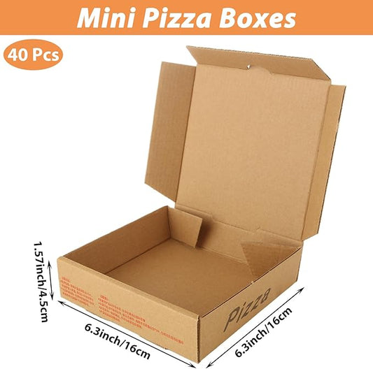 QTLCOHD 40 Pcs Mini Pizza Boxes, 6.3 x 6.3 x 1.57 Inch Kraft Corrugated Pizza Boxes, Brown Cardboard Take Out Food Containers Packaging Boxes for Personal Cake, Cookies, Food