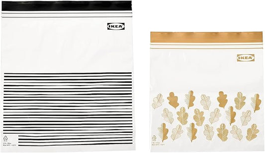 Ikea ISTAD Medium Reusable Food Bags with Double Seal, 1.2 & 2.5 Litres, Black Striped/Yellow Leaf - Set of 100 Bags