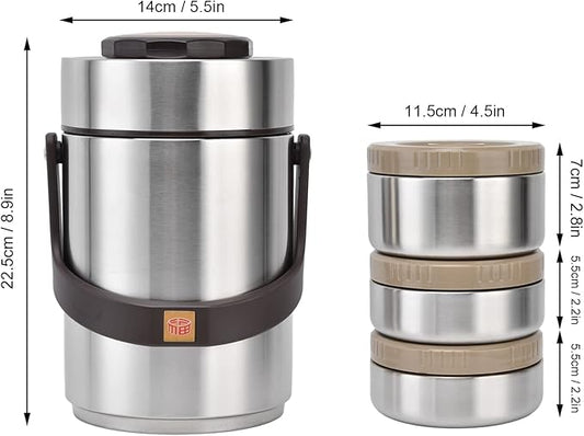 Thermos for Hot food Wide Mouth Lunch Box, 2000ml 3-Layer Stackable Insulated Food Container Reusable Leak Proof Soup Food Jar for Warm/Cool Food Daily Office Travel Picnic Outdoor Meals(Silver)