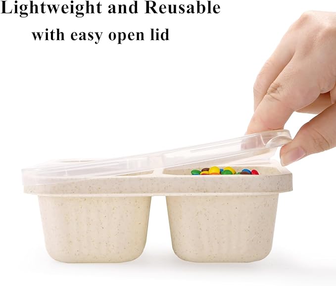 8 Pack Snack Containers, Reusable Bento Lunch Boxes for Kids Adults, Meal Prep Lunch Containers 4 Compartment Small Portion, Wheat Straw Divided Food Storage Containers for School Work