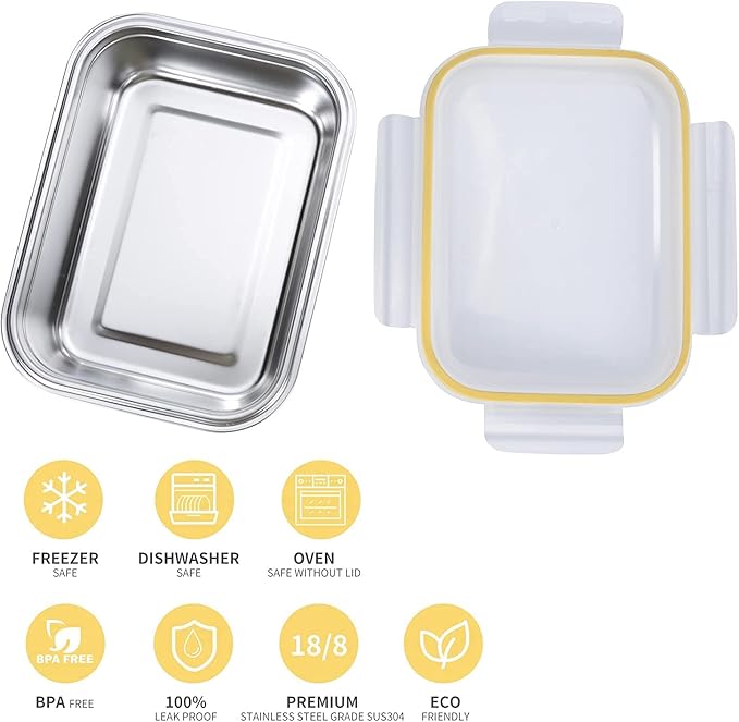 18/8 Stainless Steel Food Containers | Food Preservation Lunch Box | Leak Proof Stackable Light and Easy Storage | Set of 3 (21oz/43oz/76oz) | BPA FREE, B4200