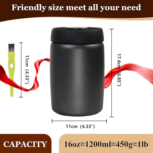 Coffee Vacuum Canister - 16oz Airtight Stainless Steel Food Storage | Press Out Excess Air, Perfect for Coffee Beans & Tea