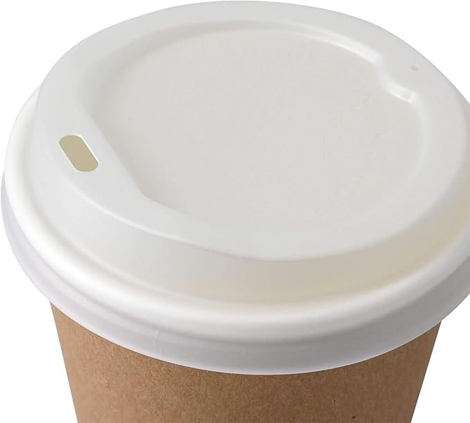 BIOZOYG Coffee Cup Lids 50 Pack White - 3.5 in Dome Lids for 10 oz, 12 oz, 16 oz Coffee Cups - Bioplastic Hot Lid