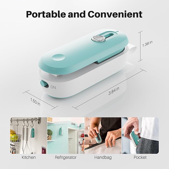 ODSD 2 in 1 Mini Bag Sealer - Heat Seal and Cutter with Lanyard, Portable Handheld Chip Bag Sealer for Snacks, Candies, Plastic Food Storage (Batteries Included)
