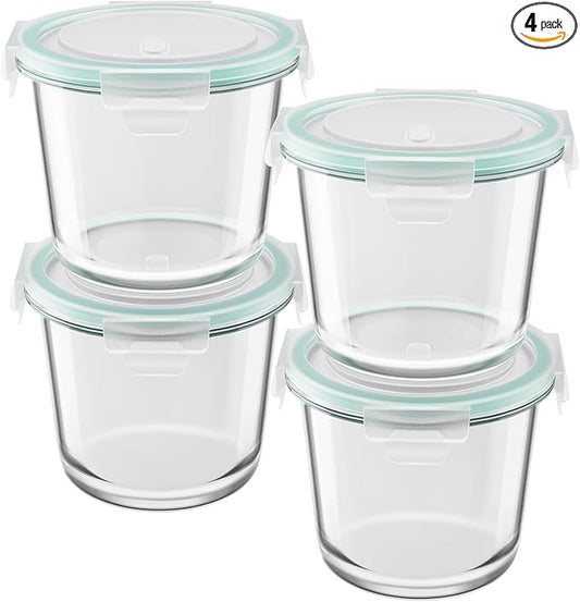 8 PCS Glass Meal Prep Containers With Lids, Airtight 3 Cup Storage Set, Heat-Resistant BPA-Free for Soup Leftover, Microwave, Dishwasher, and Freezer Safe