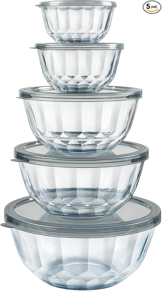 Mixing Bowls with Airtight Lids Sets, 5 Packs Thick Glass Nesting Bowls for Kitchen Baking, Meal Prepping, Bpa Free, Dishwasher Safe, 0.5/0.8/1.6/2.7/4.4 Qt