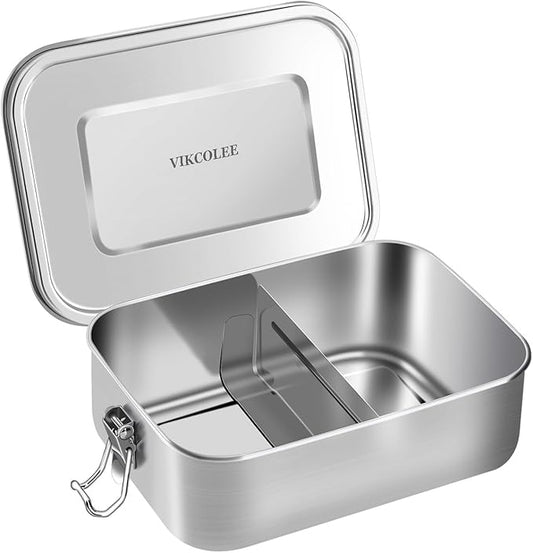 Stainless Steel Bento Box, Metal Lunch Food Container, 800ML Bento Lunch Box for Kids or Adults with Lockable Clips to Leak Proof - BPA-Free - Dishwasher Safe