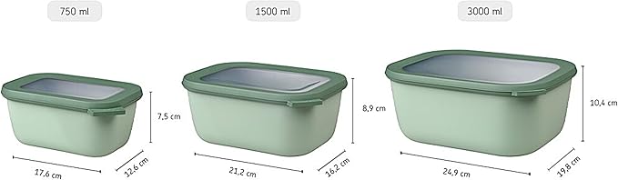 Mepal Cirqula 50.7oz/1,500ml Circular Rectangular Multi Food Storage & Serving Container with Transparent Lids | Perfect for Food Prep | Microwave & Dishwasher Safe | Nordic Blue | Made in Holland