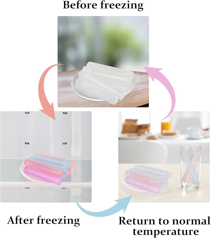12 Pack Color-Changing Reusable Ice Cubes for Drinks, Quick Freeze Water Bottle Reusable Ice Stick BPA Free, Washable Plastic Clear Ice Cubes for Whiskey, Wine, Coffee(Color-Changing)