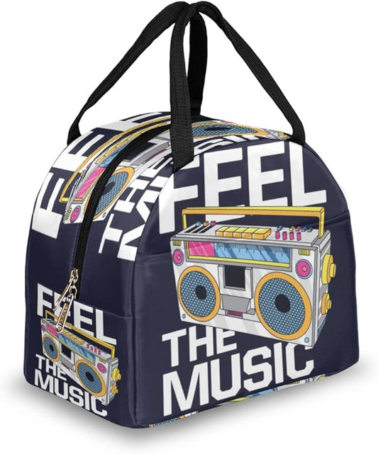 Insulated Lunch Bag for Women Men Retro Music Cartoon Boombox Waterproof Thermal Tote Bag Reusable Lunch Box Container Lunch Holder Leakproof Lunch Cooler Bag Picnic Travel Work