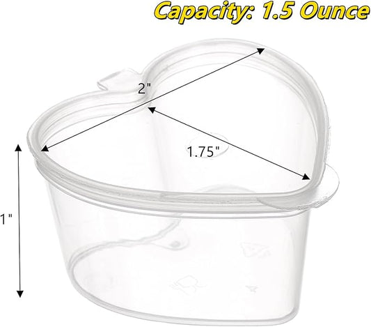 Frcctre 200 Pack 1.5 oz Disposable Plastic Portion Cups with Lids, Heart Shaped Plastic Jello Shot Cup Souffle Cups Leak Proof Condiment Containers for Sauces, Samples, Jello Shot, Slime, Craft