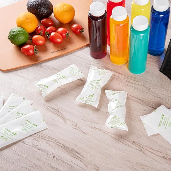 Restaurantware Delivery Tek 5.7 x 2.6 Inch Shipping Ice Packs 100 Durable Cold Packs - Easy-To-Use Design Leakproof Plastic Dry Ice Packs Reusable For Frozen Meat Vegetables or Beverages