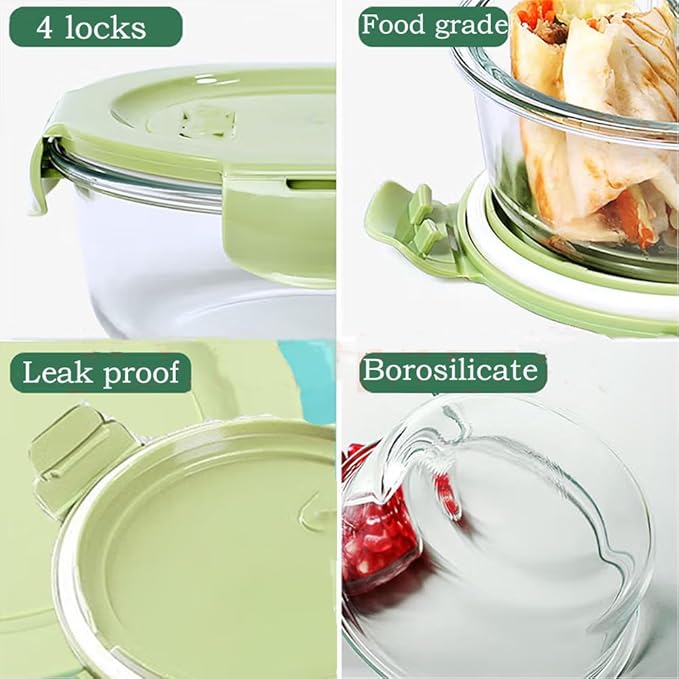 4-Pack Glass Food Storage Container With Airtight Lids,2-Cup Glass Meal Prep Containers With Lids, Small Leak Proof Soup Bowls, Reusable Glass Lunch Boxes, Dishwasher Microwave Freezer Safe