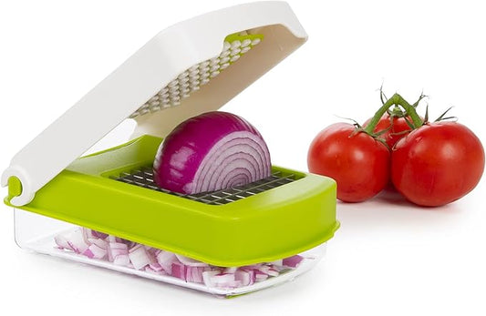 PrepWorks Compact Veggie Chopper – Space-Saving Manual Vegetable Cutter, Easy-to-Use, Stainless Steel Blades, BPA-Free