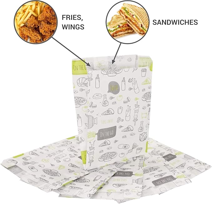 (Pack of 400) Paper Bags for Food Packaging, 4.33" x 1.18" x 4.72" (11 x 3 x 12 cm), French Bags, Greaseproof Fast Food Bags, Food Packaging