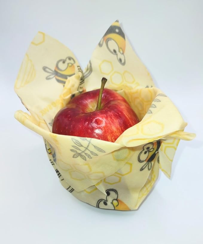 PURE & SUSTAINABLE COMPANY Beeswax Food Wraps – 3-Pack Reusable Organic Cotton Wraps – Eco-Friendly, Plastic-Free, Washable Food Storage (8x8, 11x11, 14x14) – Cute Bee Pattern
