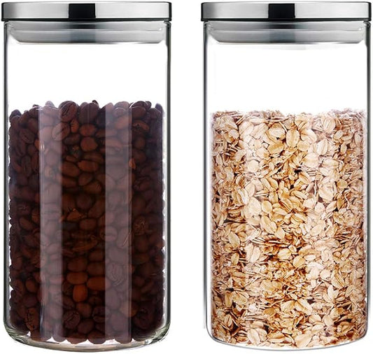 SIXAQUAE Glass Food Storage Containers Jar Stainless Steel Lids 2 Packs 1200ml Airtight Canister Organization Sets Stackable