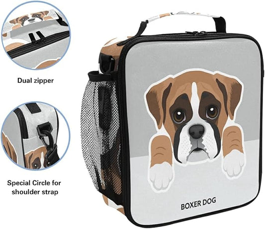 Pfrewn Dog Pattern Lunch Box Boxer Dog Insulated Lunch Bag Reusable Cooler Meal Prep Bags Lunch Tote with Shoulder Strap for School Kids Office Adult