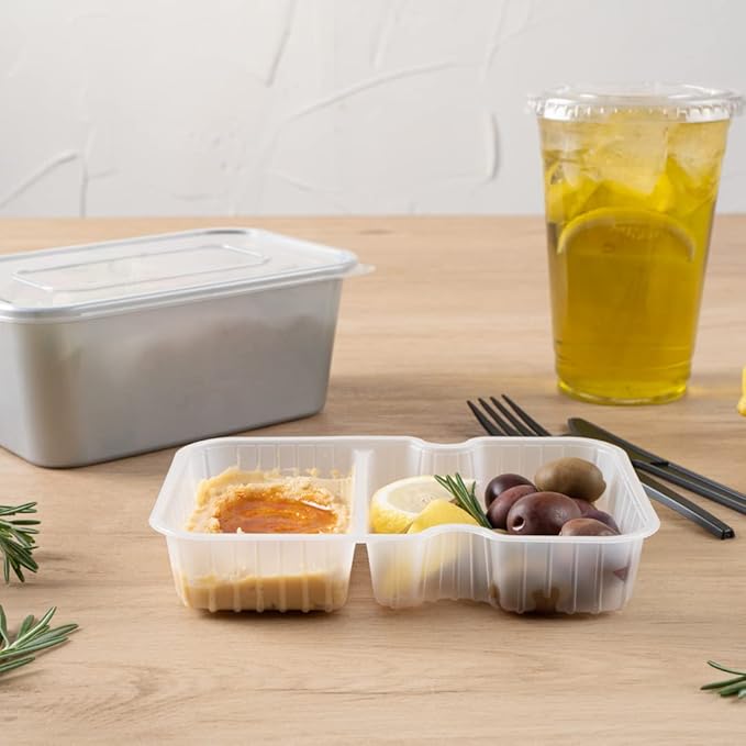 Restaurantware TRAYS ONLY: Futura 10 Ounce Trays For Meal Prep Containers 100 Microwavable Trays For 32 Or 37 Ounce Containers - Containers Sold Separately 2 Compartments White Plastic Food Trays