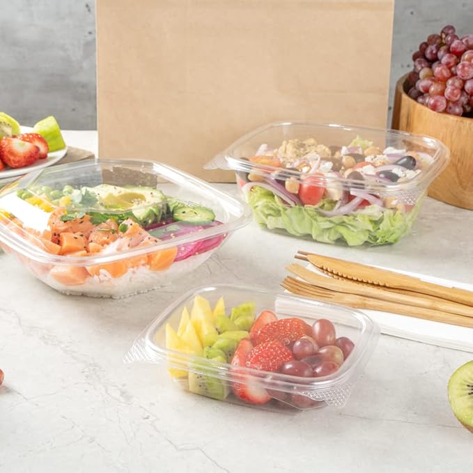 Restaurantware Thermo Tek 8 Ounce Clamshell Containers - Anti-Fog To Go Food Containers - Freezable Rectangle Clear Plastic Food Packaging