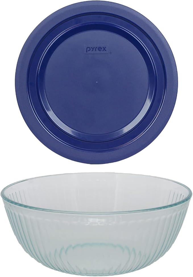 Pyrex 7404 4.5qt Sculpted Glass Mixing Bowl & 7404-PC 4.5qt Blue Lid