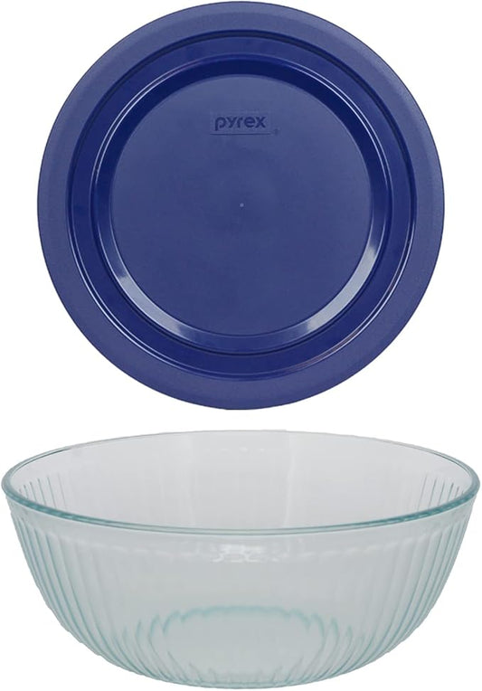 Pyrex 7404 4.5qt Sculpted Glass Mixing Bowl & 7404-PC 4.5qt Blue Lid