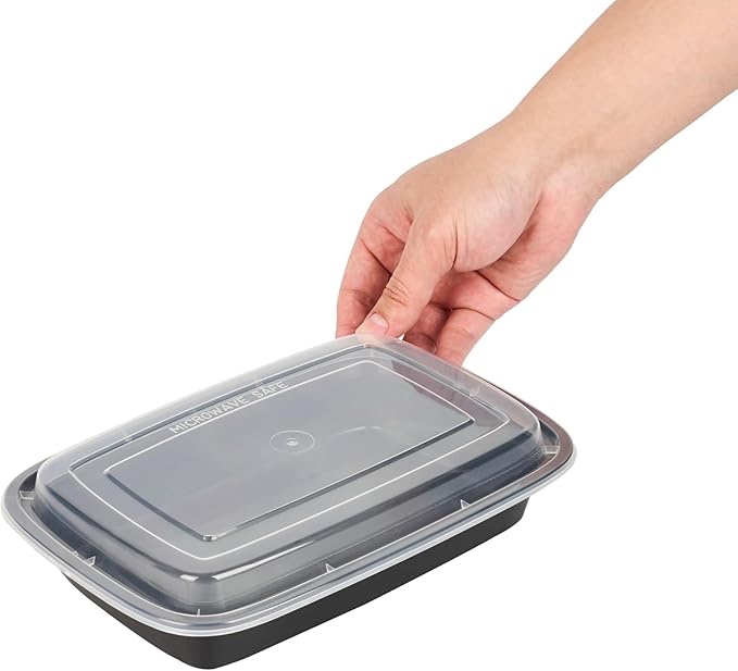 Restaurantware-Asporto Microwavable To-Go Container - BPA Free PP Rectangular Take Out Food Container with Clear Plastic Lid - Catering & take out - 28 oz - Black - Plastic - Disposable - 50ct Box