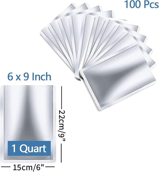 100 Pieces 1 Quart Mylar Bags 6 x 9 Inch, 5 Mil Mylar Bags for Food Storage Coffee Beans Dry Food, Thick Sealable Mylar Bag Medium Size