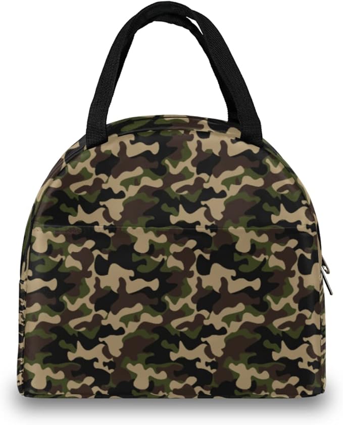 Insulated Lunch Bag for Women Men Green Brown Camouflage Waterproof Thermal Tote Bag Reusable Lunch Box Container Lunch Holder Leakproof Lunch Cooler Bag Picnic Travel Work