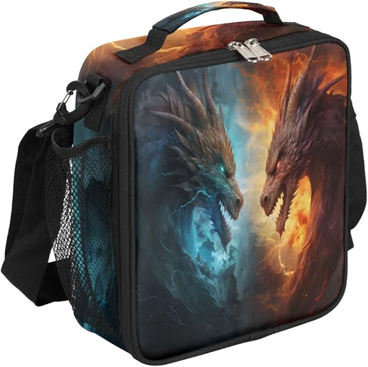 Lunch Box for Kids Boys Girls Water Fire Dragon Kids Lunch Bag Insulated Lunch Bag Tote with Adjustable Shoulder Strap Teens Lunchbox Cooler School Picnic
