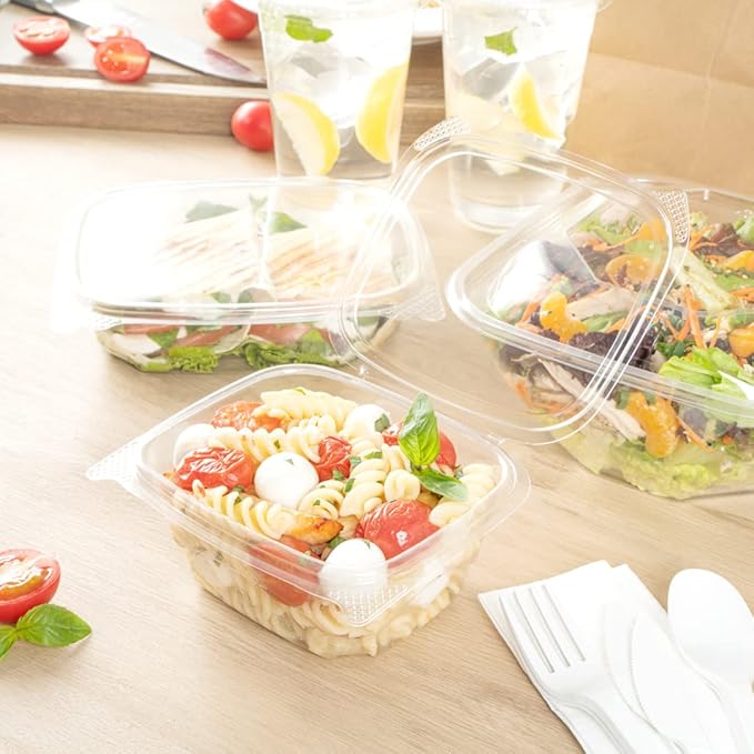 Restaurantware Thermo Tek 16 Ounce Deli Food Containers 100 Anti-Fog Hinged Lid Containers - Freezable Rectangle Clear Plastic To Go Food Containers Disposable