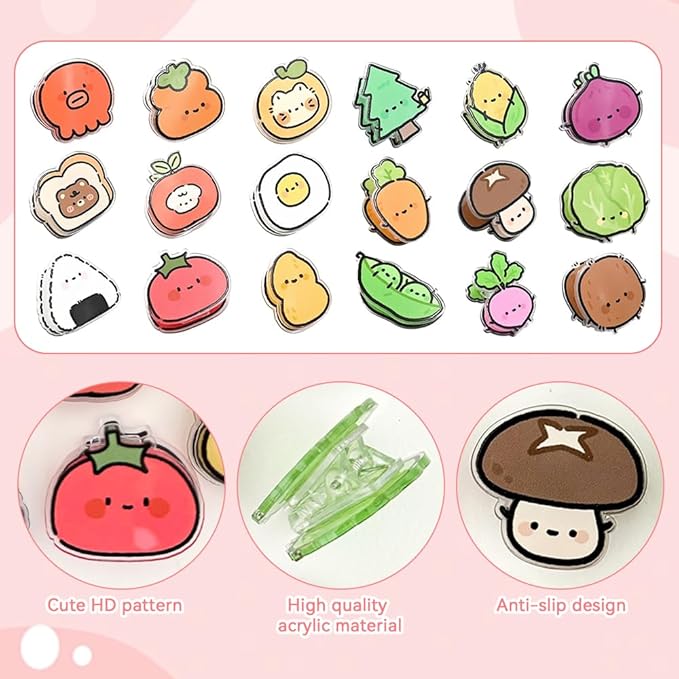 18 Pcs Cute Chip Clips, Kitchen Snack and Food Storage Clips, Acrylic Food Bag Clip, Fun Bag Sealing Clips for Airtight Seal Food Storage