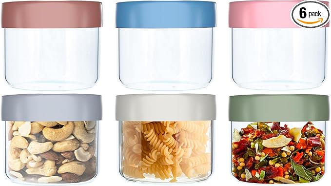 6 Pack 10 Oz Glass Jars with Lids, Overnight Oats Containers with Lids, Wide Mouth Mason Jar Airtight Glass Food Storage Containers for Snacks Salad Fruit Yogurt Cereal Meal Prep Leak Proof