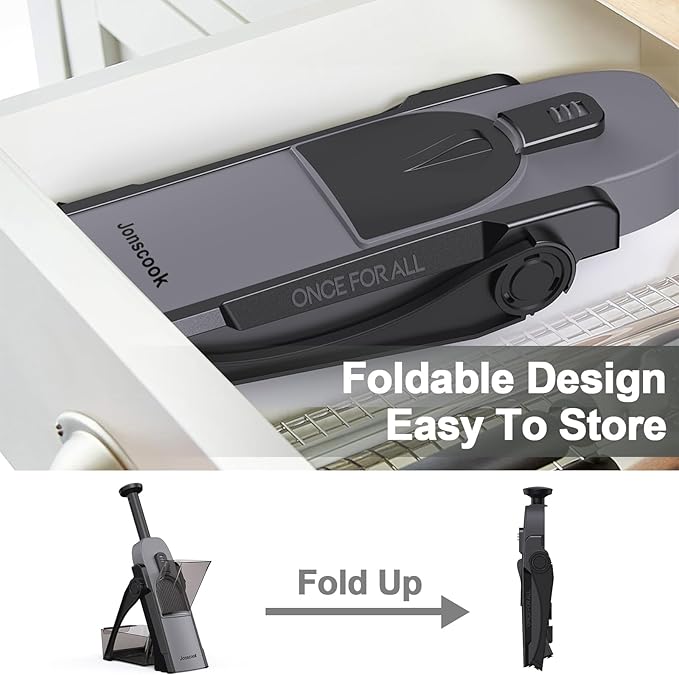 Safe Mandoline Slicer for Kitchen, Adjustable Thickness 0.1-8 mm, 5 in 1 Multi Vegetable Chopper, Potato Slicer, Food Chopper French Fry Cutte, Paring Knife/Cleaning Brush, Mandolin (BlackKnight)