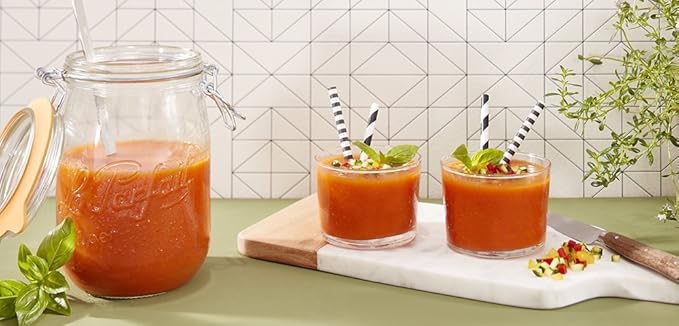 Le Parfait Super Jar, Canning Jar, 1L French Glass Canning Jar w/Round Body, Glass Jar With Airtight Lid, Canning Jar Wide Mouth, Glass Jar With Lid, Clear Jars, Clear Glass Jars (32oz/Quart, 1 pk)