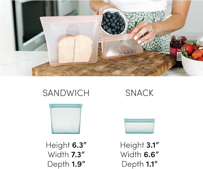 Zip Top Reusable Food Storage Bags | 3 Bag Set [Lavender] - 2 Sandwich, 1 Snack | Silicone Meal Prep Container | Microwave, Dishwasher and Freezer Safe | Made in the USA