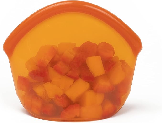 Food Huggers Hugger Bags Silicone Reusable Lunch & Snack Bag | Durable Storage, BPA Free, Dishwasher & Freezer Safe, Stand-Up Resealable Produce Pouch | Small 13 fl oz, Amber