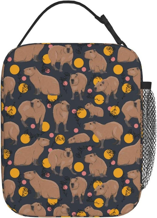 YETTA YANG Capybara Doodle Botanical Circle Wildlife Portable Lunch Bag Insulated Lunch Box Reusable Totes For Women Men Work Picnic Camping