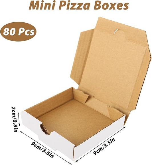 QTLCOHD 80 Pack Mini Pizza Boxes, 3.5 x 3.5 Inch Small White Cardboard Pizza Boxes for Personal Pizza, Cake, Cookies, Crafts